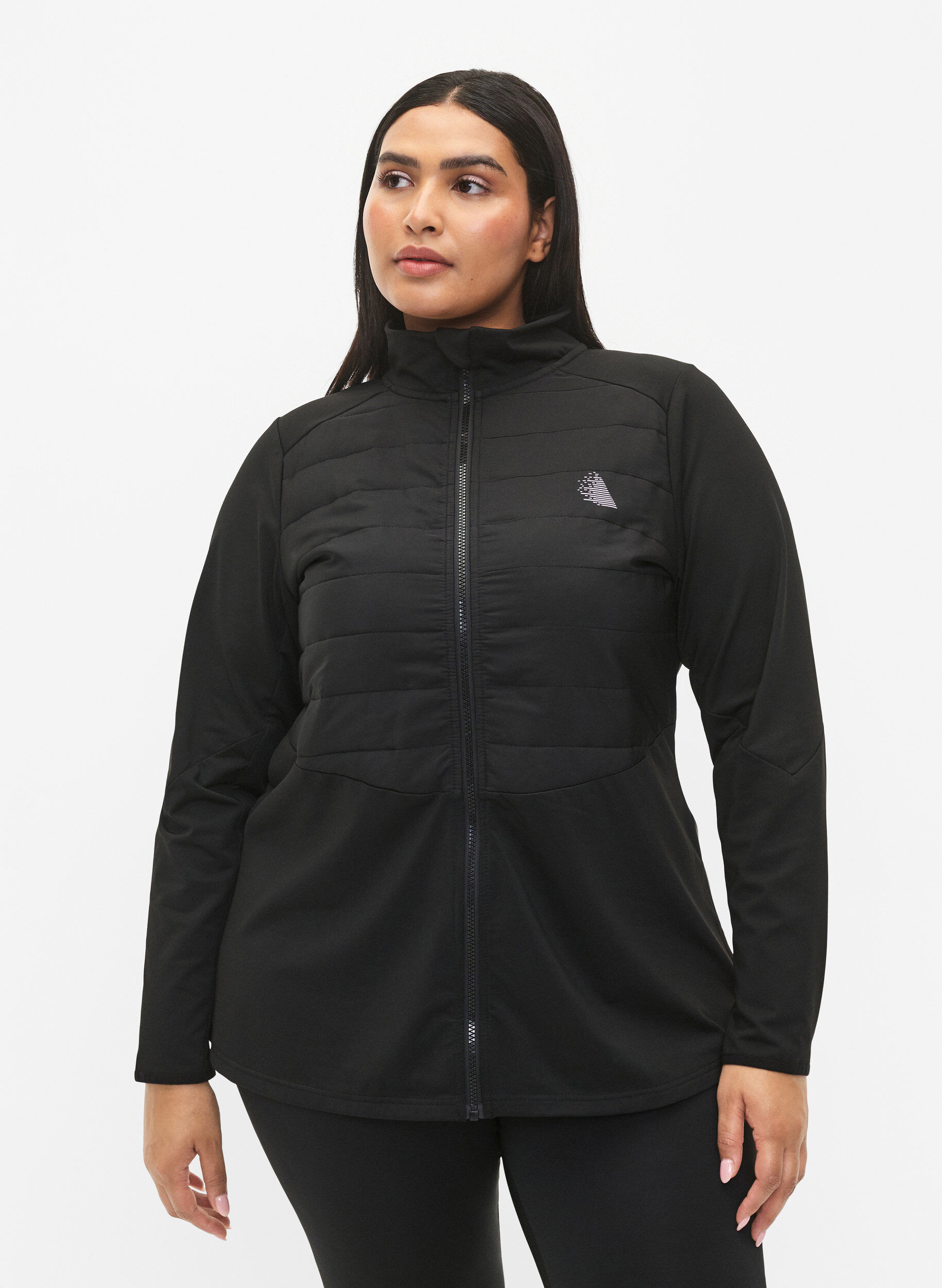 Zizzi Sport-Cardigan mit Steppung und Rei&szlig;verschluss, Black, Model image number 0