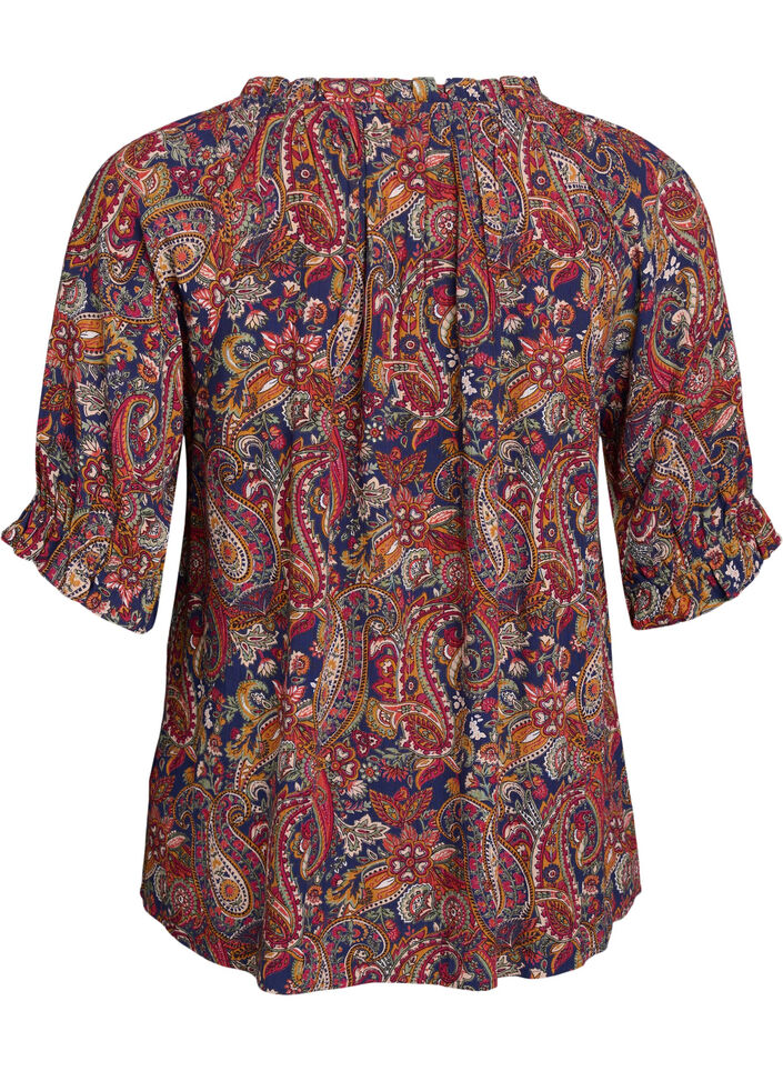 Bluse aus Viskose mit Paisleymuster und Ellbogen&auml;rmeln, Blau, Packshot image number 1