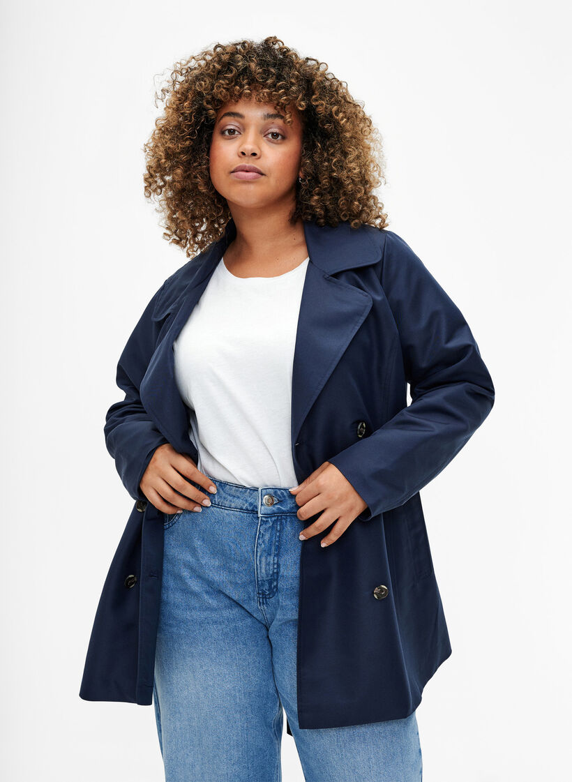 Kurzer Trenchcoat mit Gürtel, Blau, Model image number 0