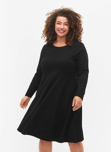 Kleid aus Baumwolle mit 7/8 Ärmeln, Black, Model image number 0