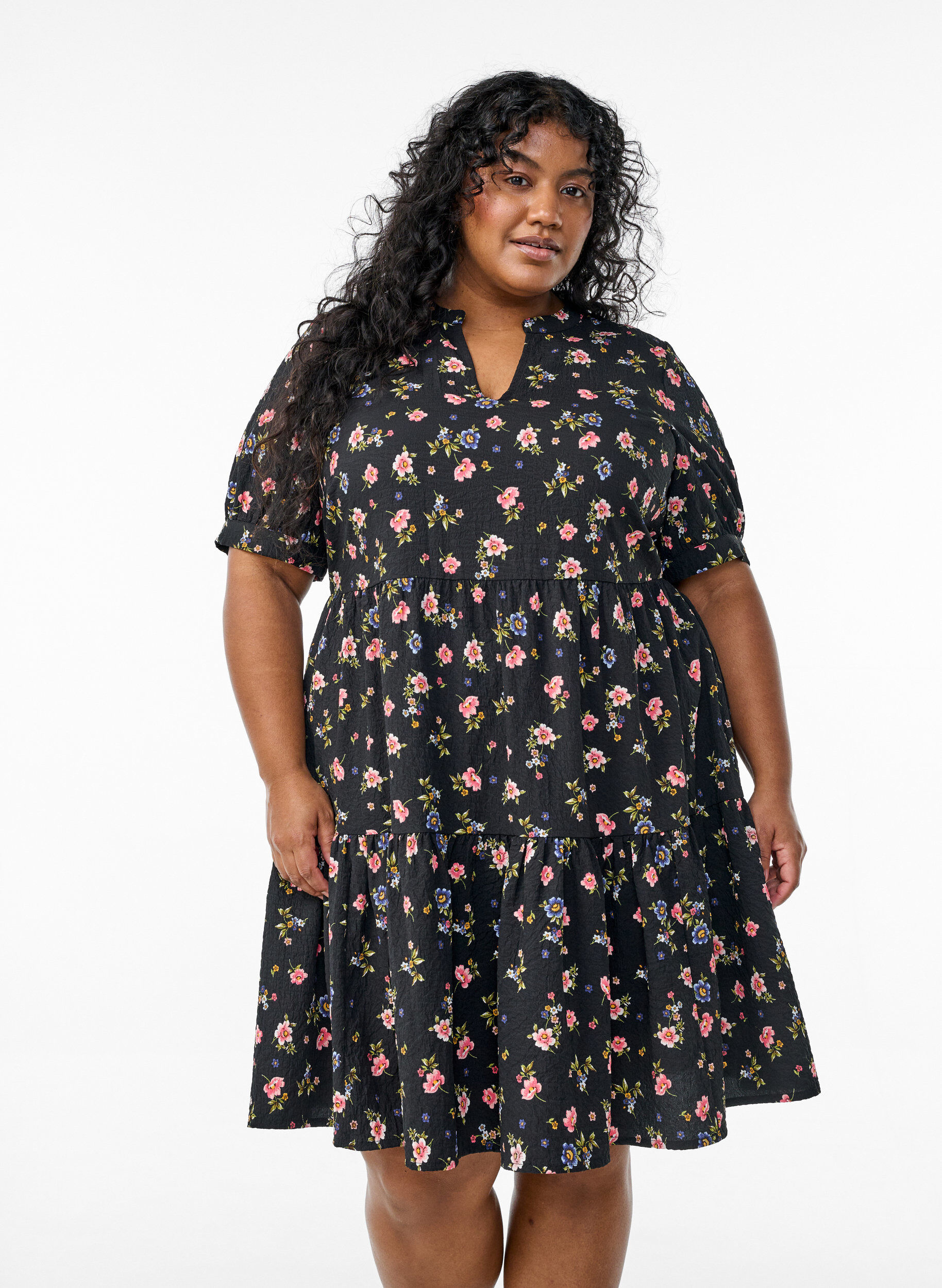 ZizziKurzes A-Linien-Kleid, Schwarz, Model image number 0