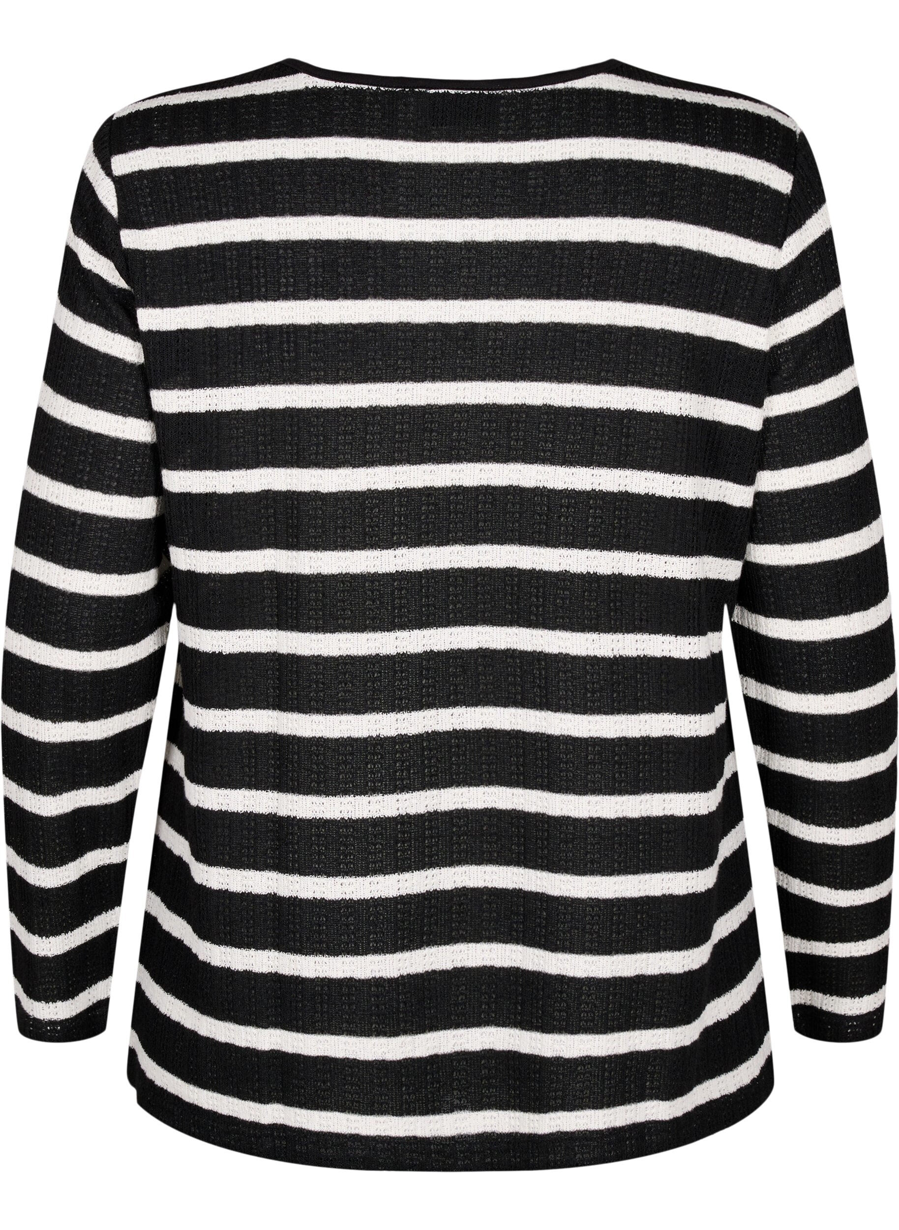 Zizzi Bluse mit Streifen und langen &Auml;rmeln, Black Sand Stripe, Packshot image number 1