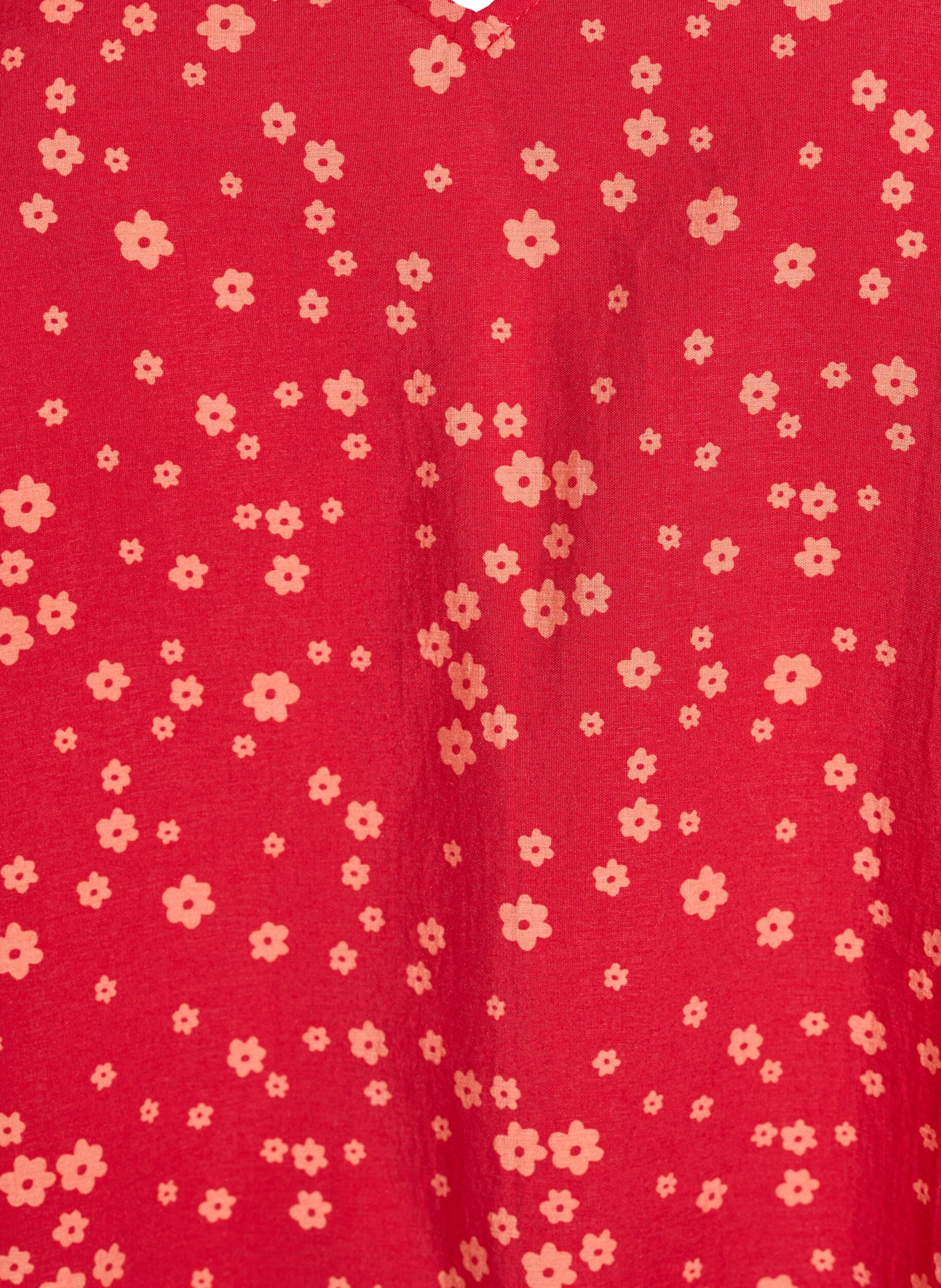 Zizzi Bluse mit Blumenmuster und Fledermaus&auml;rmeln, Rot, Packshot image number 2