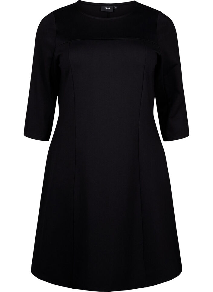 A-förmiges Kleid mit 3/4-Ärmeln, Schwarz, Packshot image number 0
