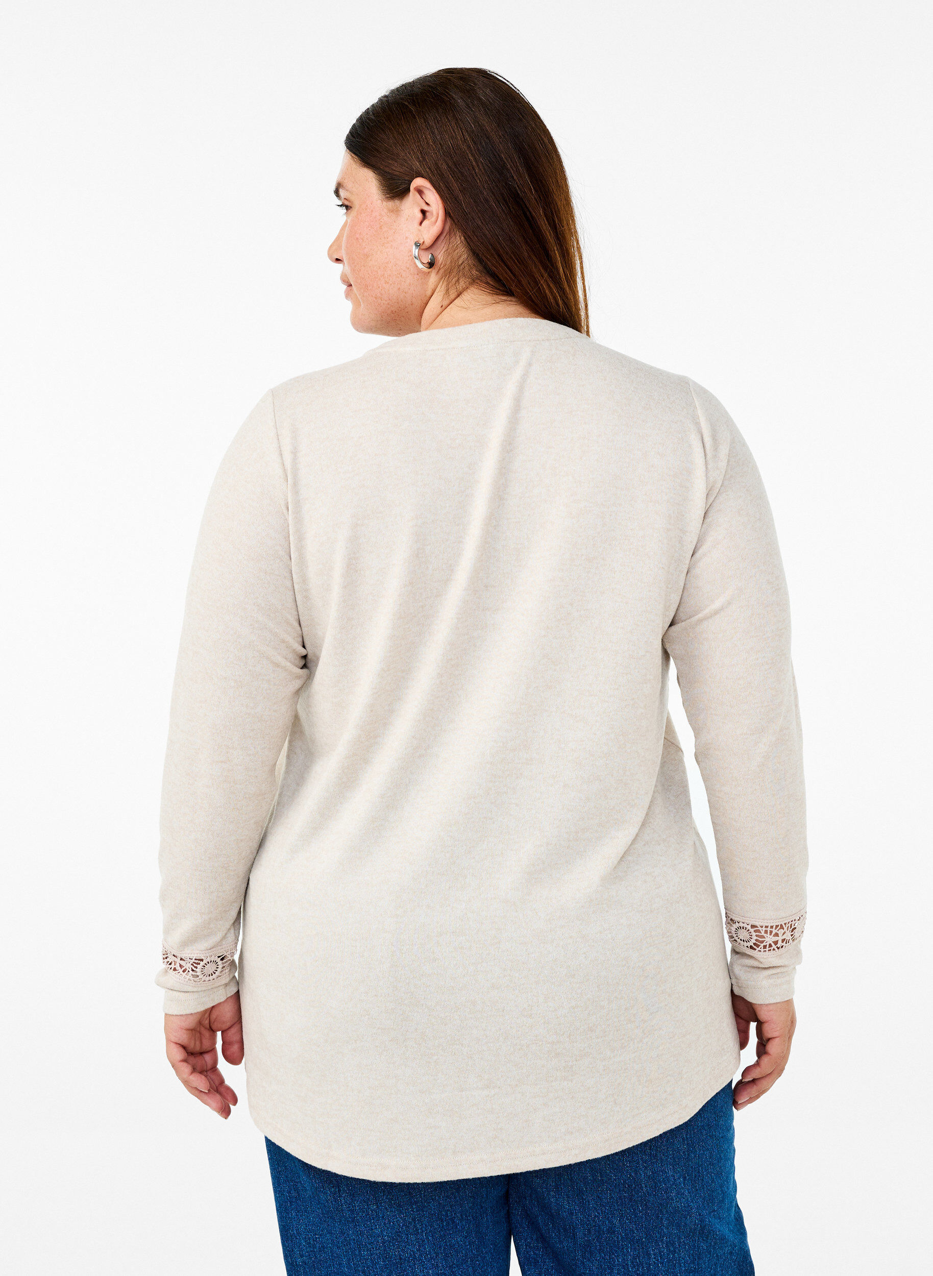 Zizzi Bluse mit Stickereidetails und langen &Auml;rmeln, Beige, Model image number 2
