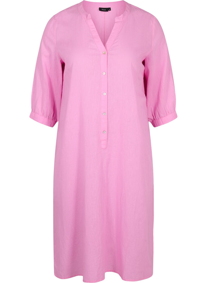 Langes Shirt-Kleid mit 3/4-Ärmeln, Begonia Pink, Packshot image number 0