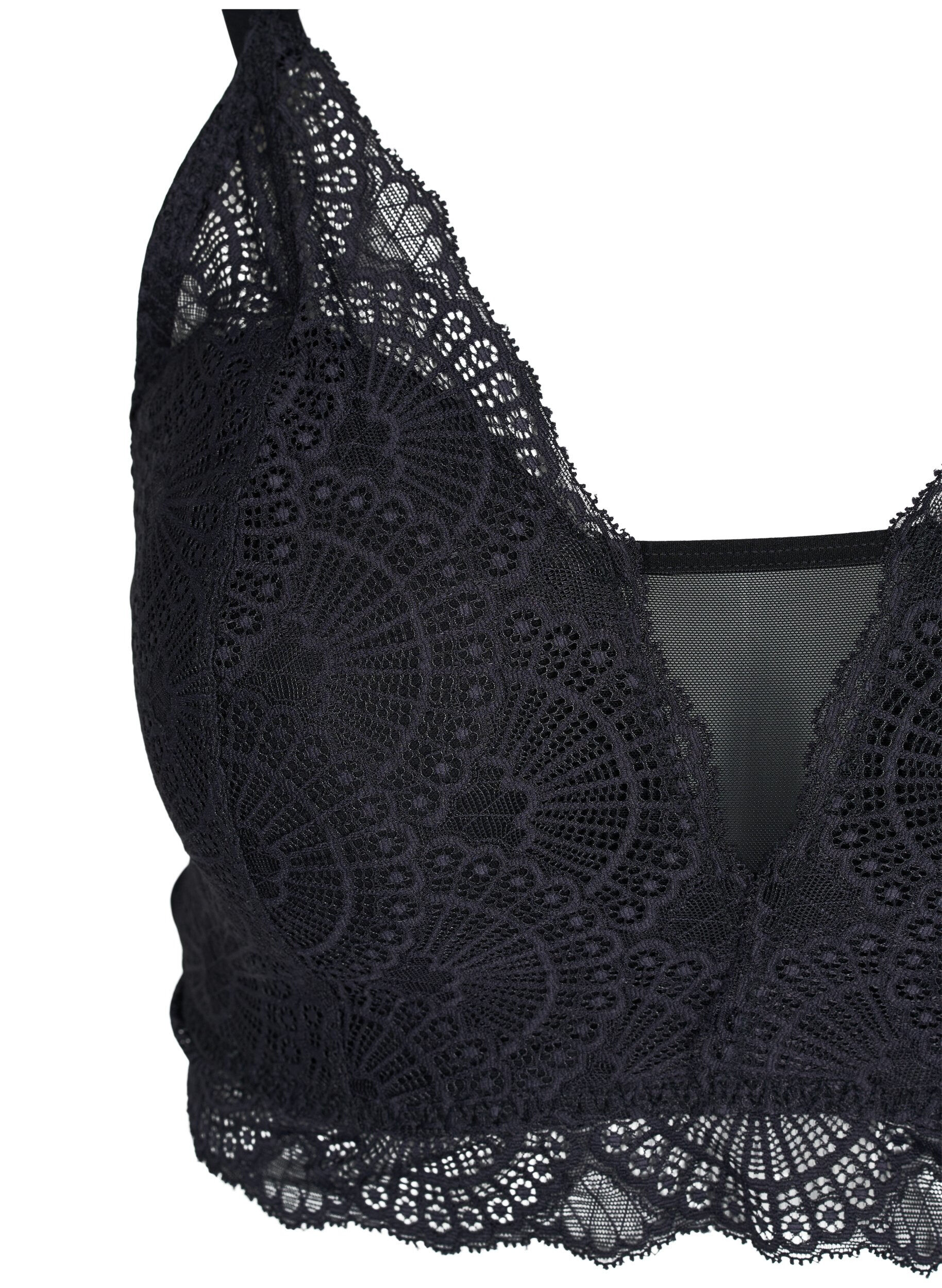 Zizzi Leicht wattierter Spitzen-BH mit Mesh, Black, Packshot image number 2