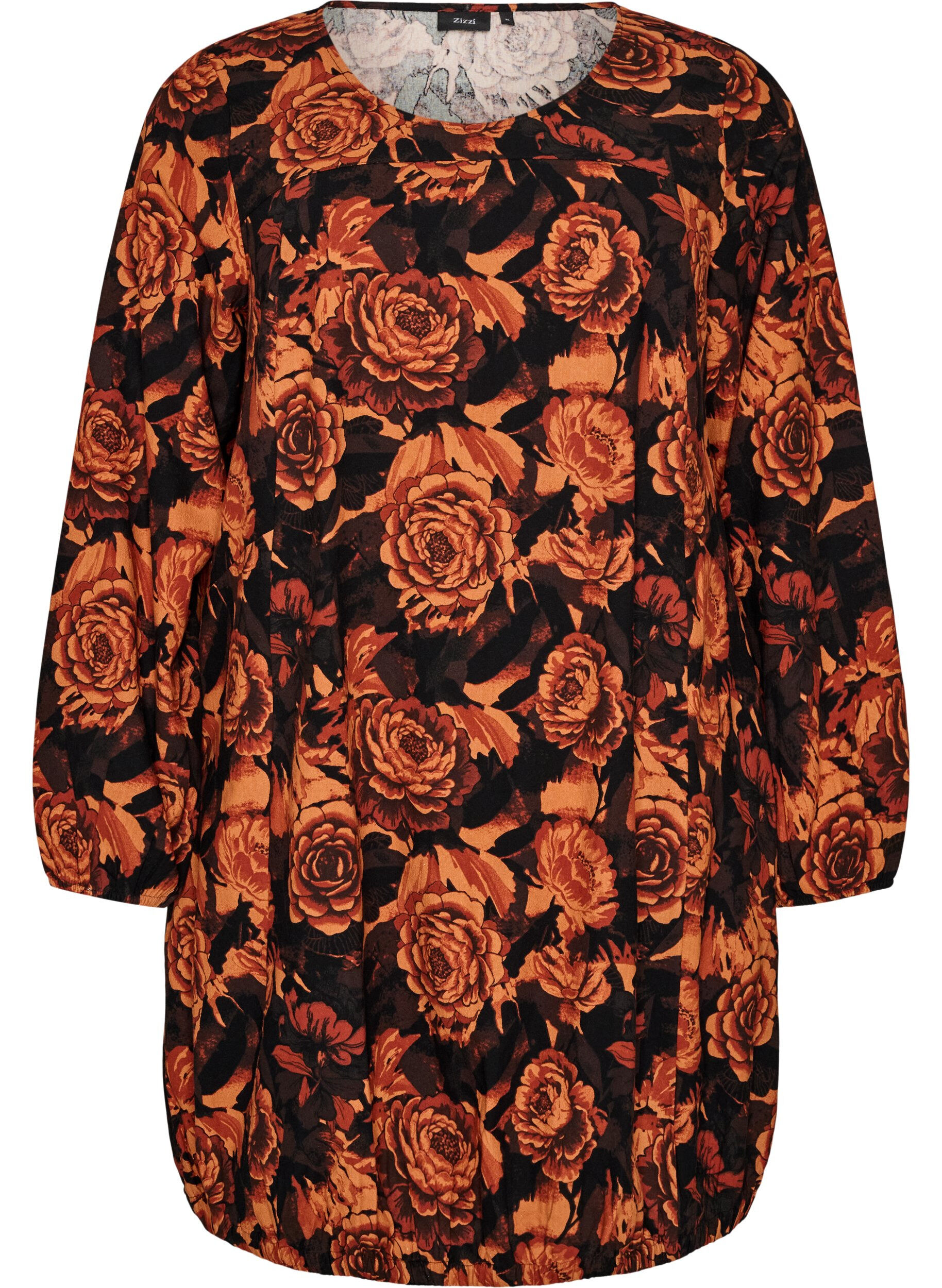 ZizziKurzes Baumwollkleid mit Gummisaum und langen &Auml;rmeln, Schwarz, Packshot image number 0