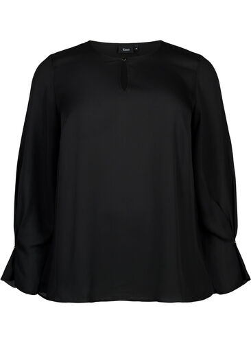 Unifarbene Bluse mit langen Ärmeln, Black, Packshot image number 0