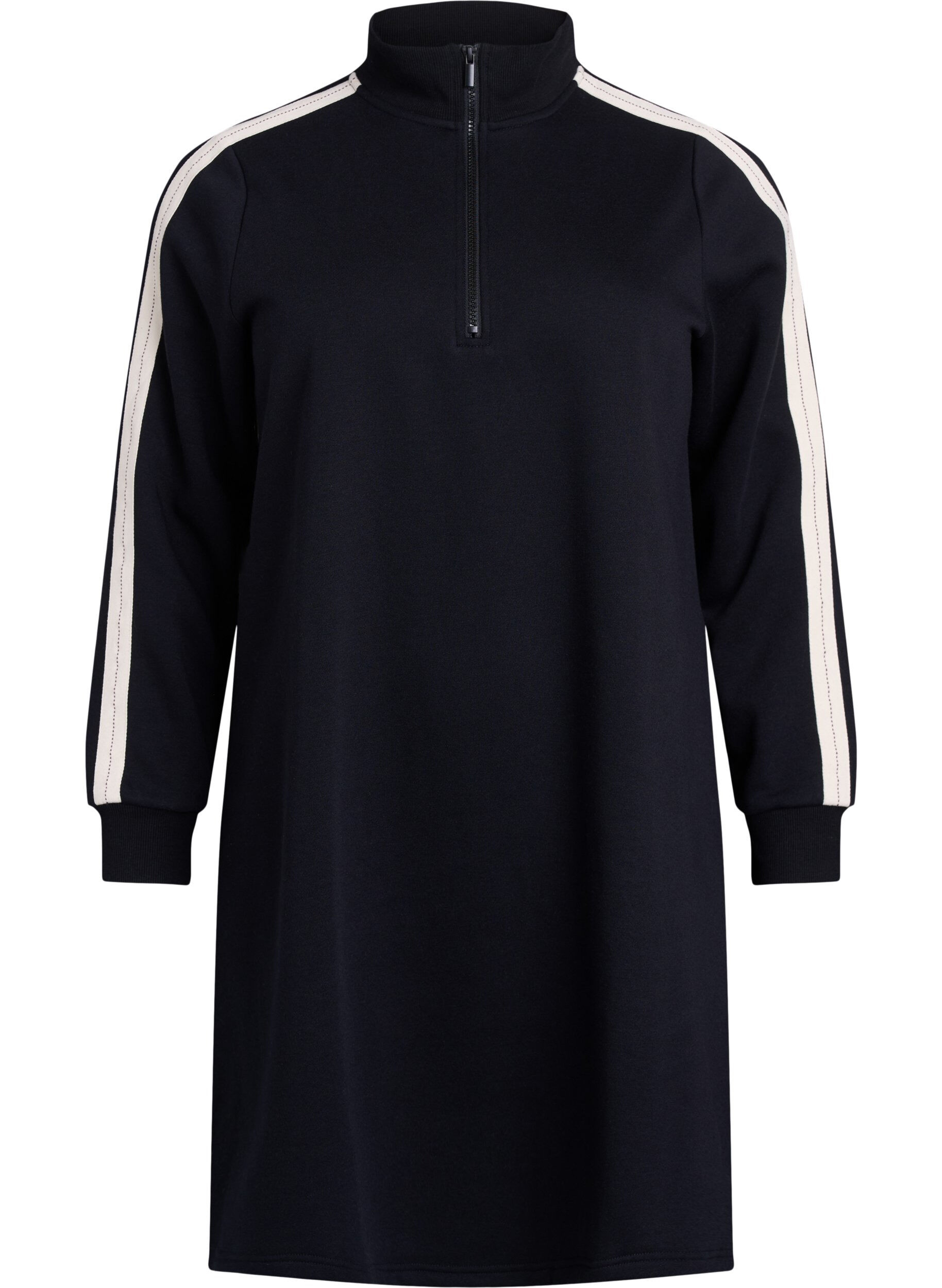 Zizzi Kurzes Sweatshirtkleid mit hohem Kragen, Schwarz, Packshot image number 0