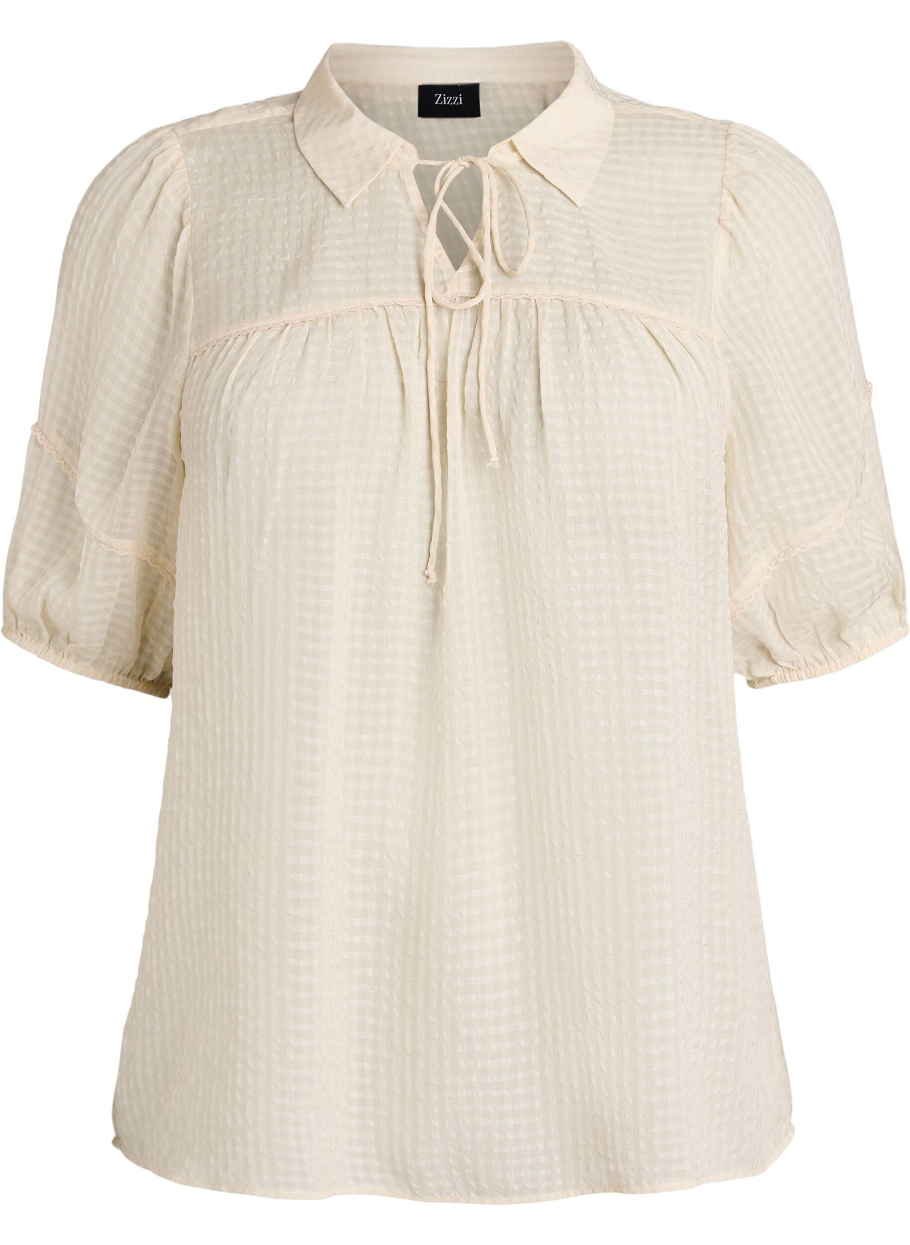 ZizziBluse aus Seersucker mit Bindeband, Beige, Packshot image number 0