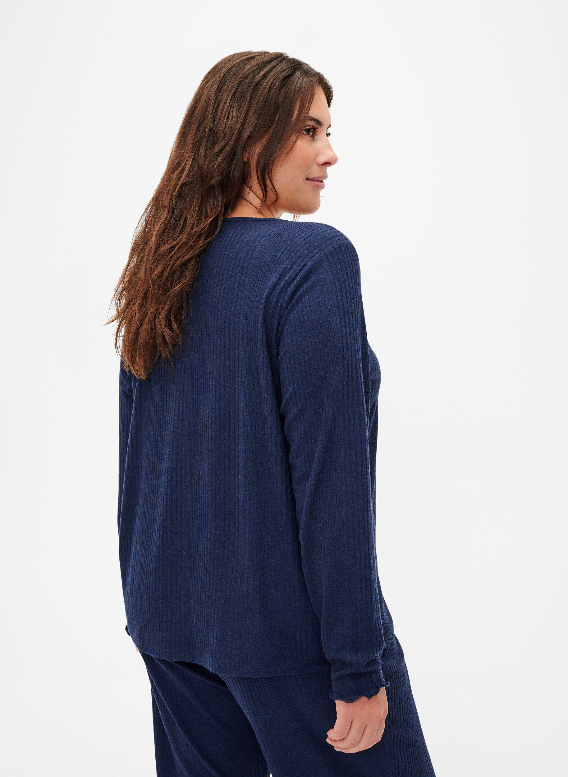 Zizzi  Lang&auml;rmelige Bluse mit Streifenmuster, Night Sky Mel., Model image number 1