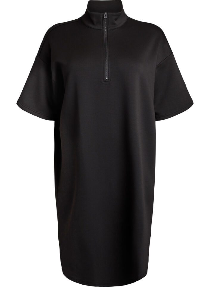 Kurzes Sweatshirtkleid mit hohem Kragen und Reißverschluss, Schwarz, Packshot image number 0
