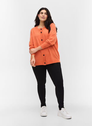 Kurzer Strickcardigan mit kontrastvollen Knöpfen, Mandarin Orange Mel, Model image number 2