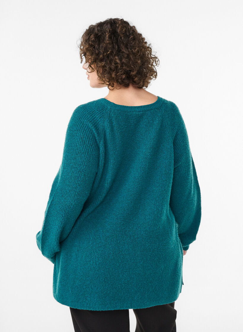 Strickpullover mit diagonalem Muster und Raglanärmeln, Grün, Model image number 2