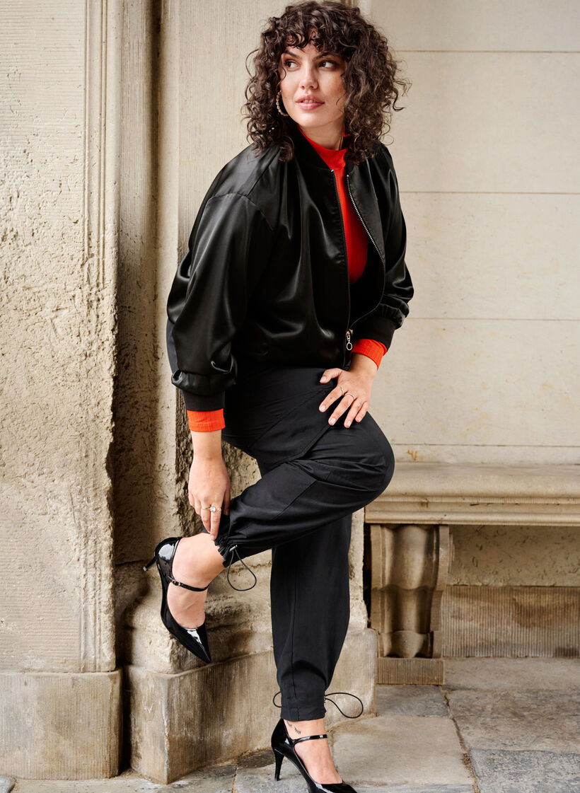 Bomberjacke mit Reißverschluss und Kordeln, Black, Image image number 1