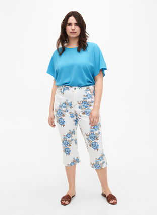 Amy Capri-Jeans mit hohem Bund und Blumenprint, White B.AOP, Model image number 0