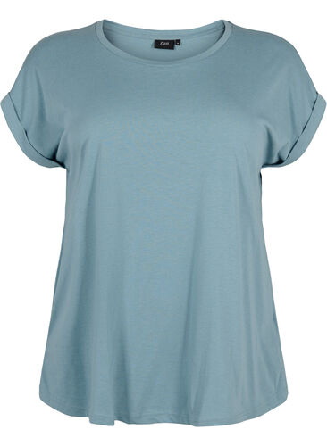 Kurzärmeliges T-Shirt aus einer Baumwollmischung, Smoke Blue, Packshot image number 0