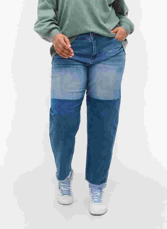 Cropped Jeans mit Kontrast, Blue denim, Model image number 2