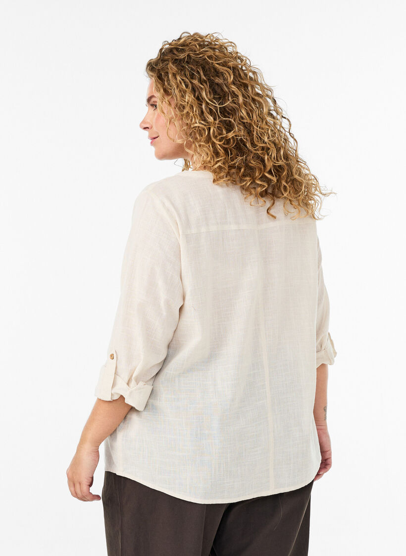 Baumwollbluse mit V-Ausschnitt, Vanille, Model image number 2