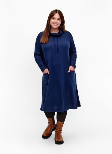 Hochgeschlossenes Jerseykleid mit Taschen, Dress Blues Mel., Model image number 2