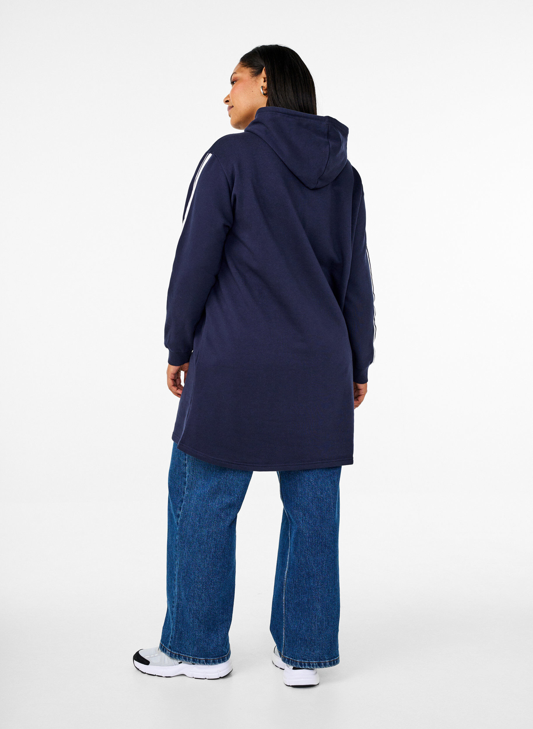 Zizzi Sweatshirtkleid mit Kapuze und langen &Auml;rmeln, Navy Blazer, Model image number 1