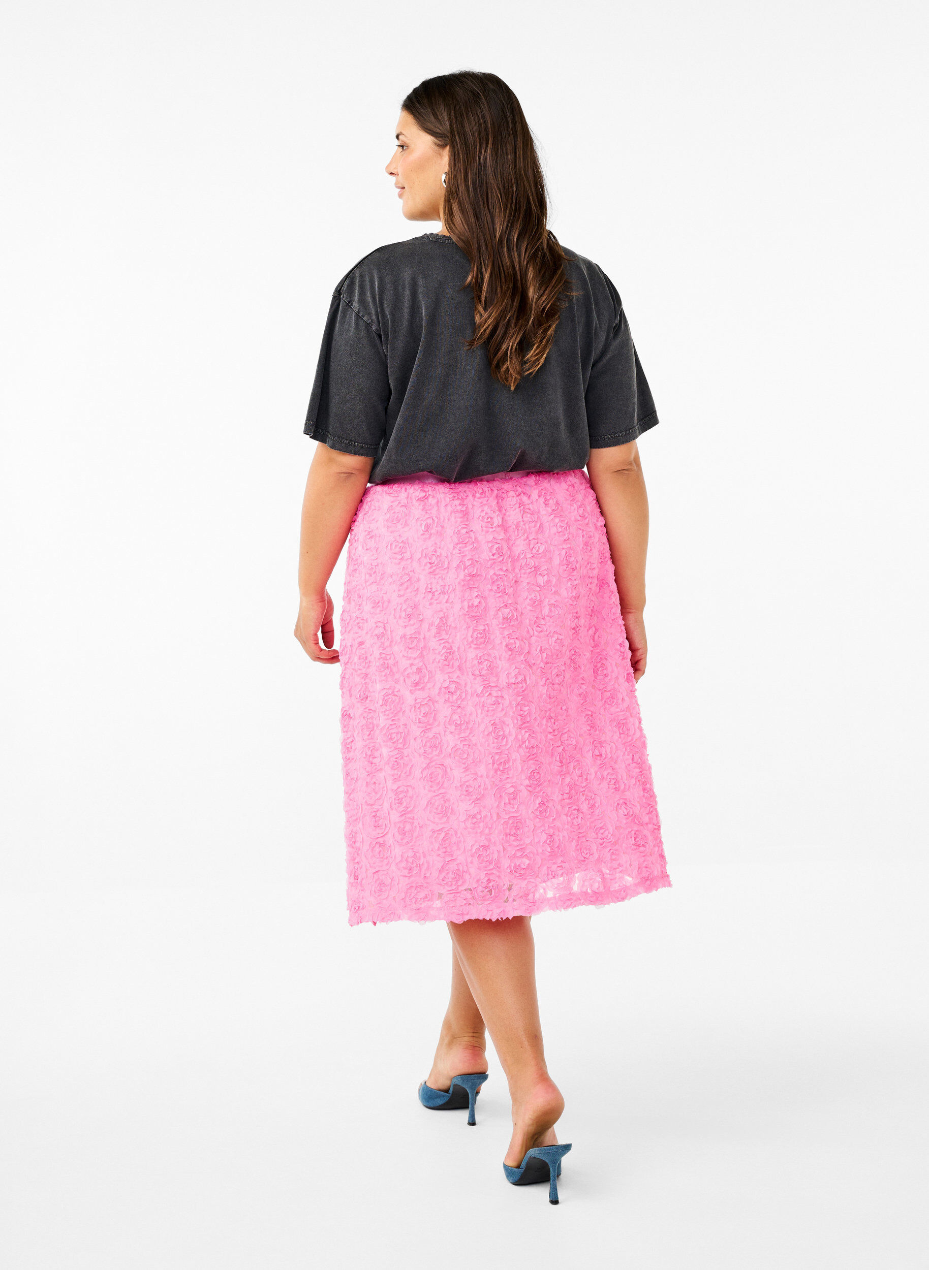 Zizzi Midi-Rock mit 3D-Blumen, Dianthus, Model image number 1