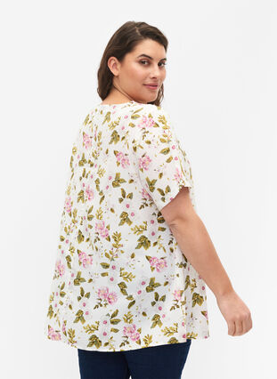 FLASH – Kurzärmelige Bluse mit Print, Off White Flower, Model image number 1