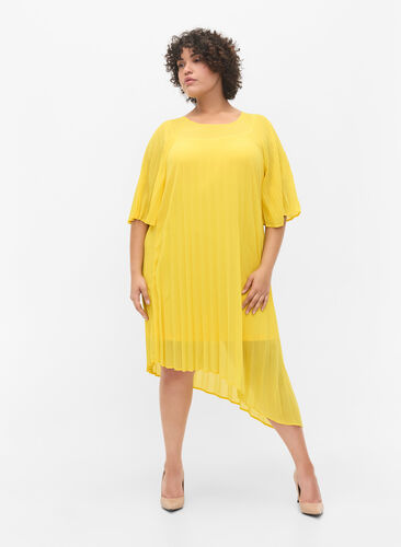 Kleid mit 2/4 Ärmeln und A-Linie, Primrose Yellow, Model image number 2