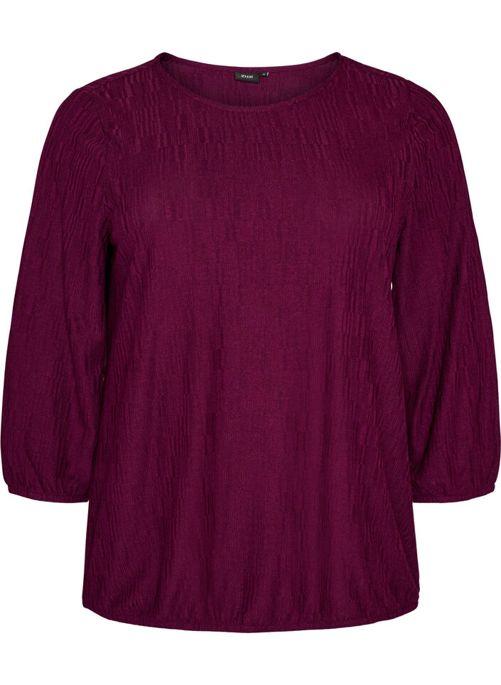 Bluse mit Struktur und 3/4-&Auml;rmeln, Lila, Packshot image number 0