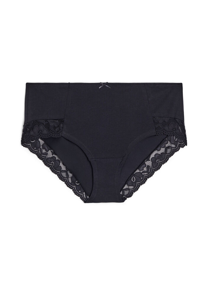 3er Pack Hipster-Panties mit Spitzenb&uuml;ndchen, Schwarz, Packshot image number 2