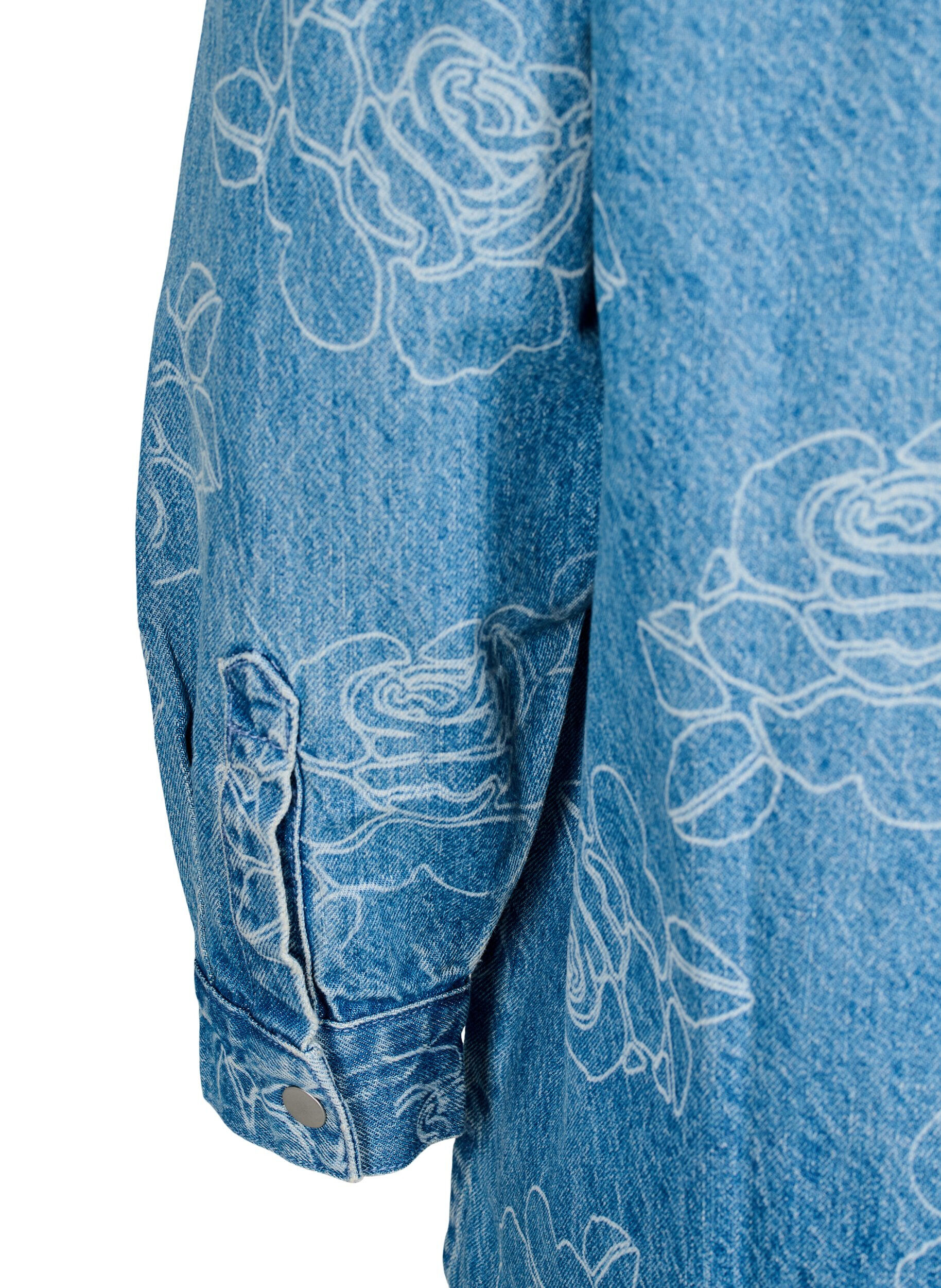 Zizzi Jeansjacke mit floralem Muster, Light Blue Denim, Packshot image number 3