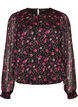 Gebl&uuml;mte Bluse aus Chiffon mit transparenten &Auml;rmeln, Schwarz, Packshot image number 0
