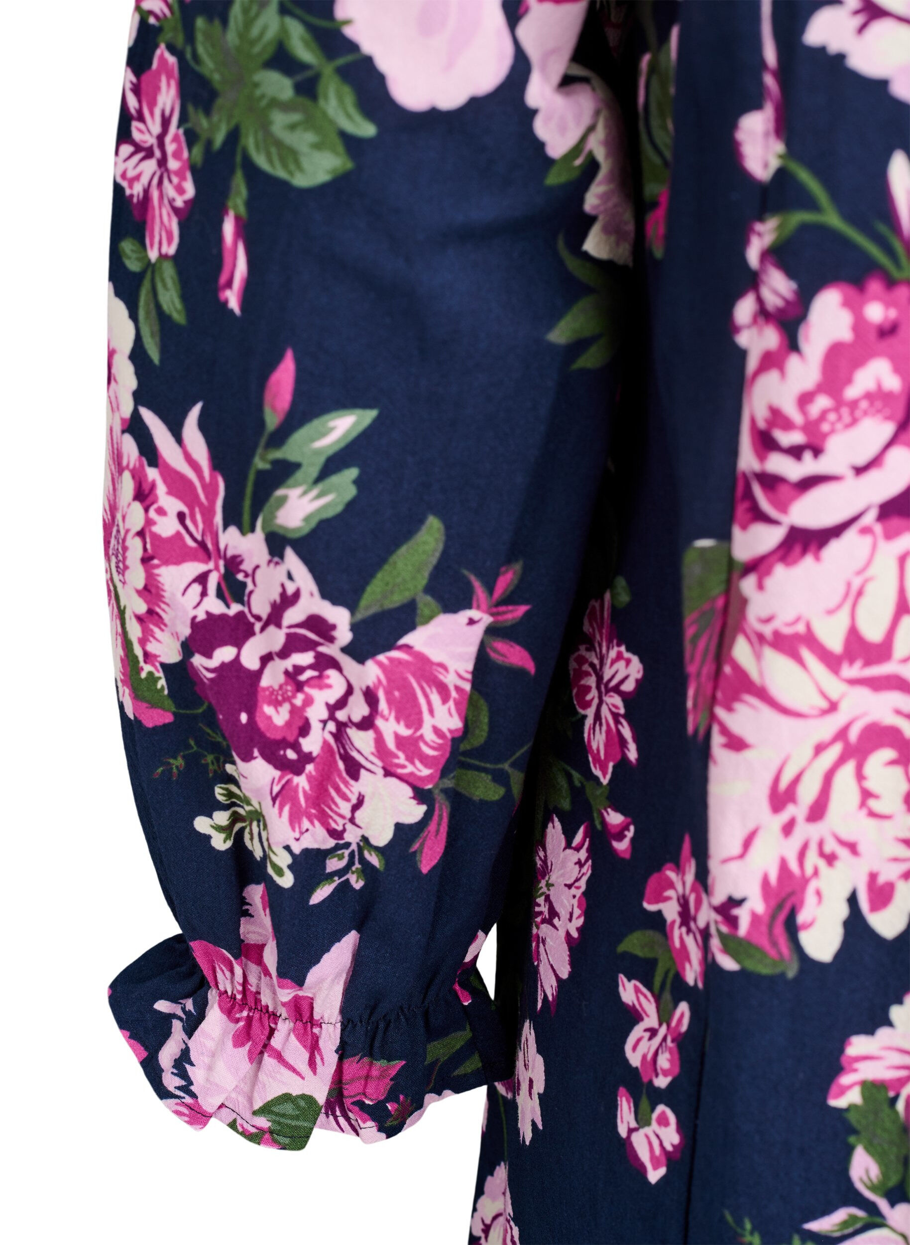 Zizzi Kurzes Kleid aus Baumwolle mit V-Ausschnitt und langen &Auml;rmeln, Blau, Packshot image number 3