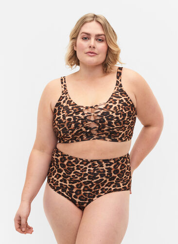 Hoch taillierte Bikini-Hose mit Leopardenprint, Leopard Print, Model image number 0