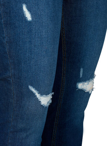 Super schlanke Amy Jeans mit Zerstörung und hoher Taille, Dark blue, Packshot image number 3