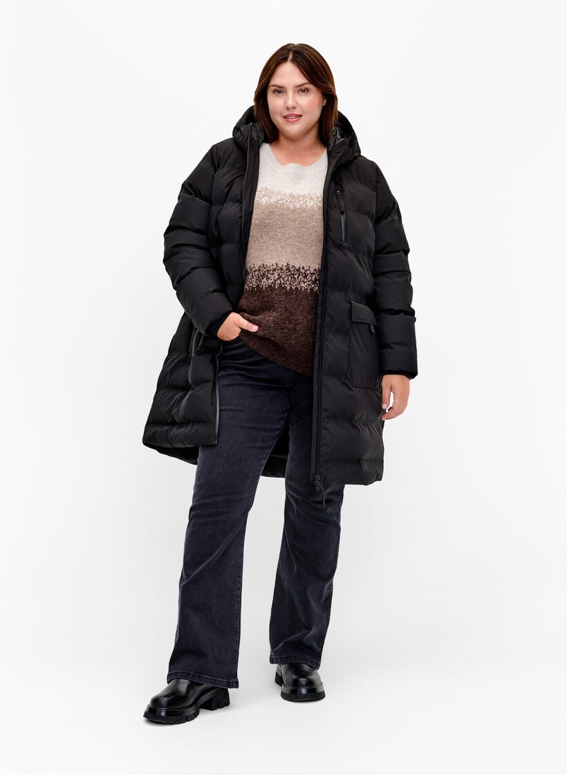 Puffermantel mit Kapuze und Taschen, Schwarz, Model image number 1