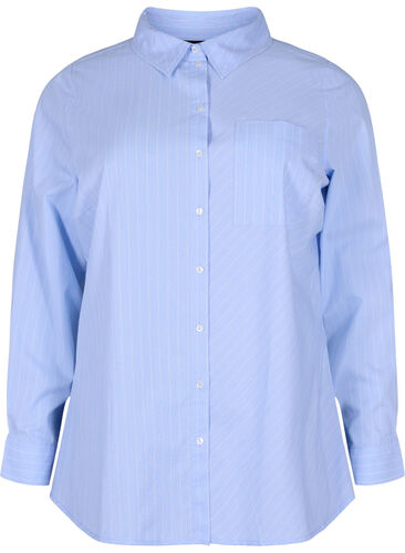 Gestreiftes Hemd aus Baumwollmischung, Blue w. White Stripe, Packshot image number 0