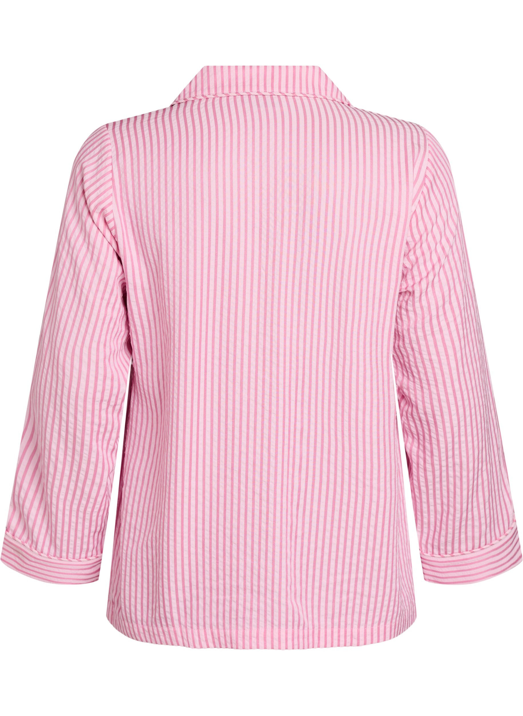Zizzi Pyjamahemd aus Seersucker mit langen &Auml;rmeln, Pink, Packshot image number 1