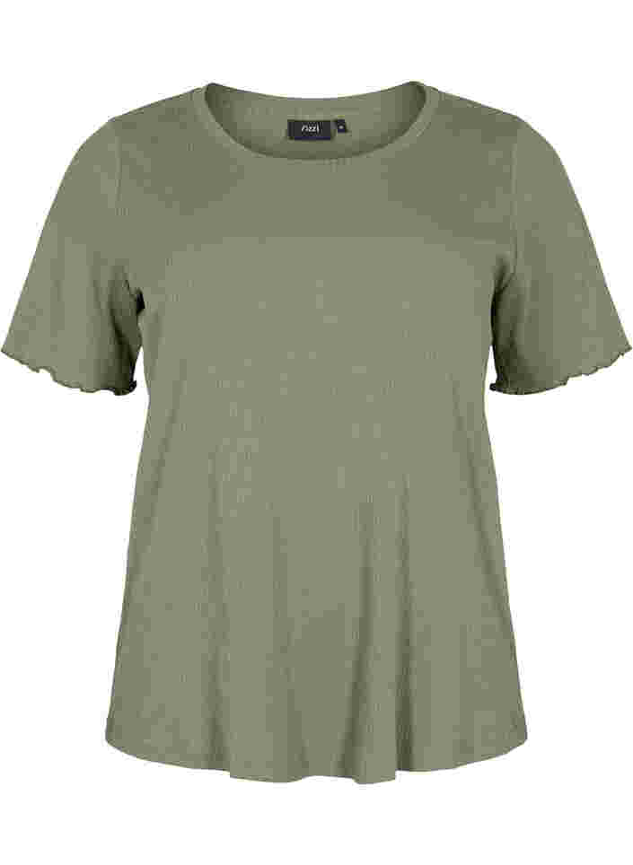 Kurzarm T-Shirt aus Rippqualität, Dusty Olive, Packshot image number 0