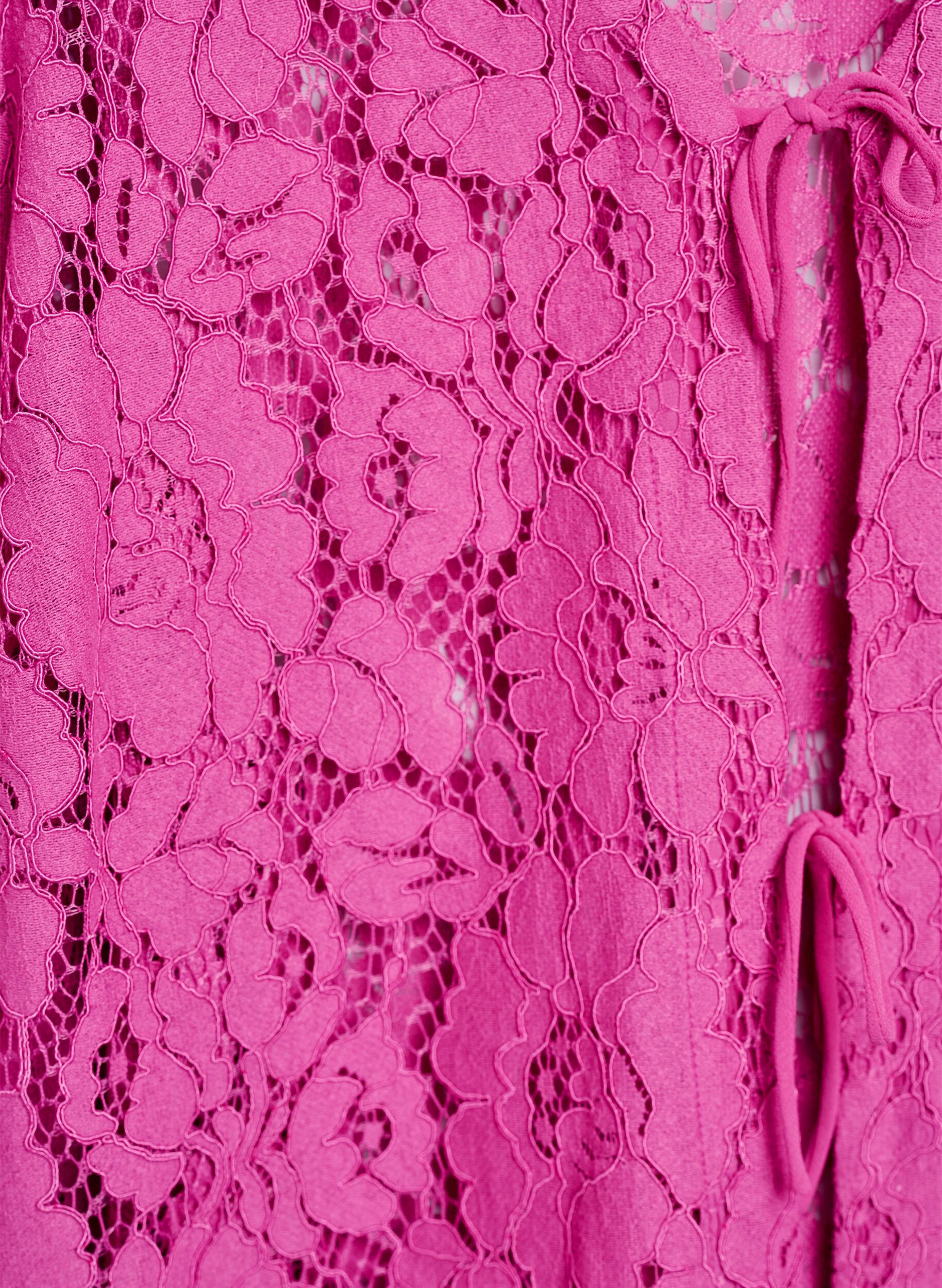 Zizzi Spitzenbluse mit 3/4-&Auml;rmeln und Schleifen auf der Vorderseite, Lila, Packshot image number 2