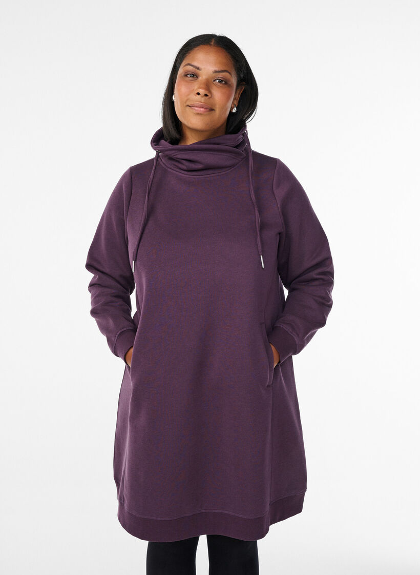 FLASH - Kurzes Sweatshirtkleid mit Stehkragen und Taschen, Lila, Model image number 0