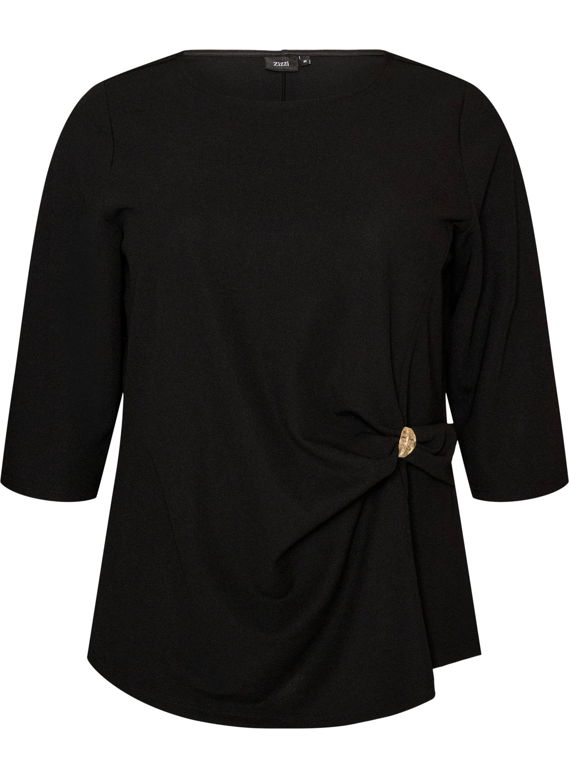 ZizziBluse mit asymmetrischer Drapierung und 3/4-&Auml;rmeln, Schwarz, Packshot image number 0
