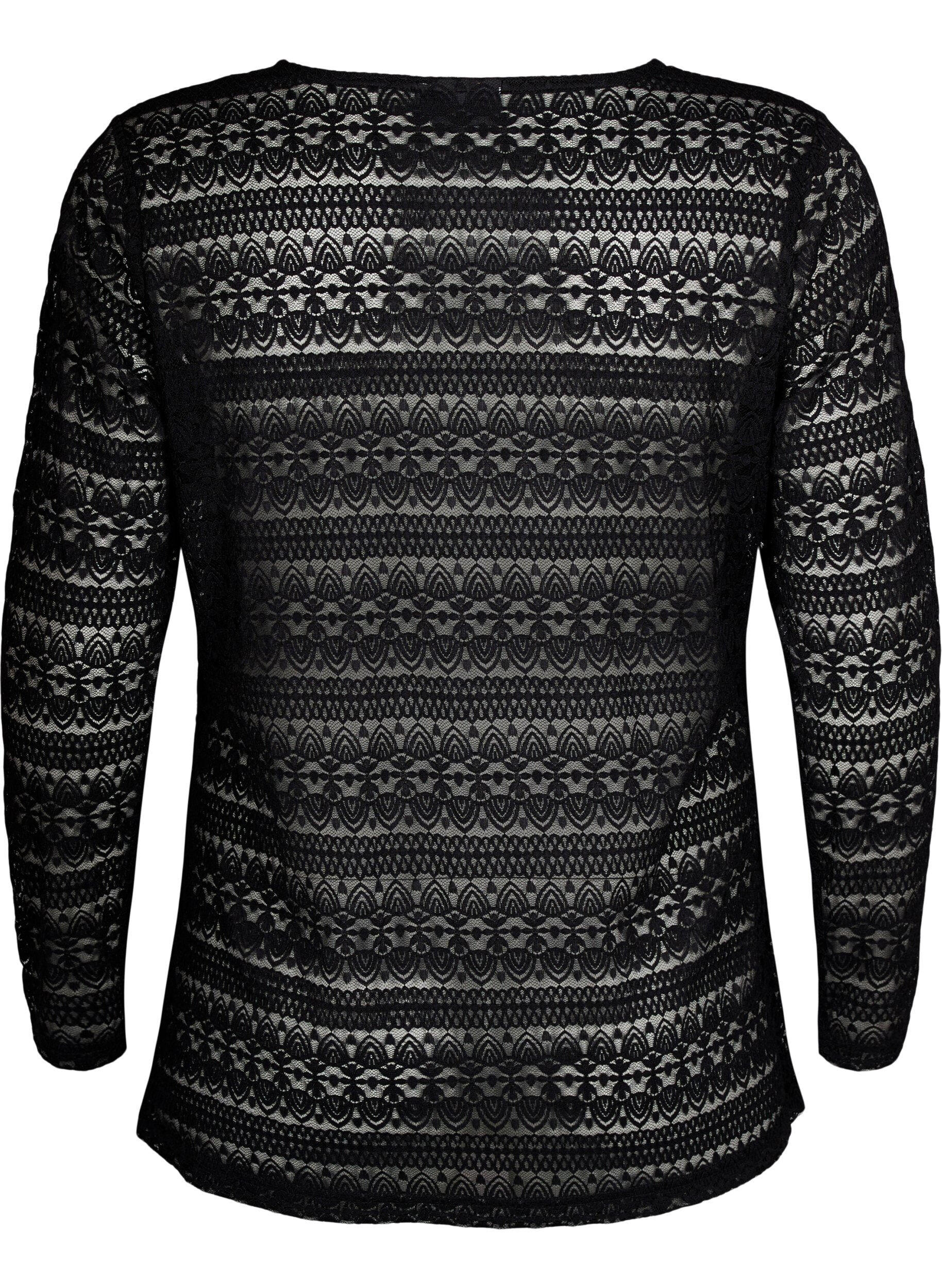 Zizzi Spitzenbluse mit V-Ausschnitt und Unterfutter, Black, Packshot image number 1