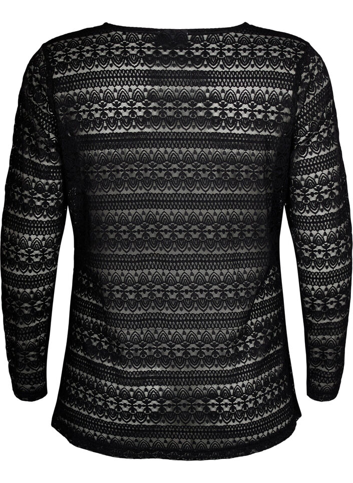 Spitzenbluse mit V-Ausschnitt und Unterfutter, Black, Packshot image number 1