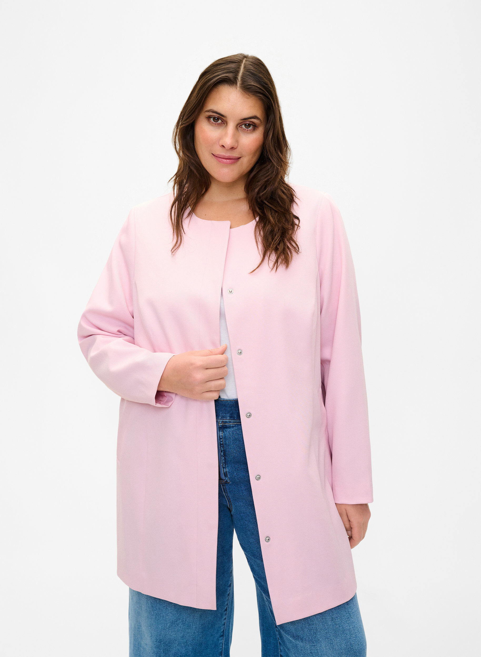 Zizzi Fr&uuml;hlingsjacke mit verdeckter Knopfleiste, Parfait Pink, Model image number 0