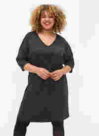 Melange-Kleid mit 3/4-Ärmeln und V-Ausschnitt, Dark Grey Mel., Model