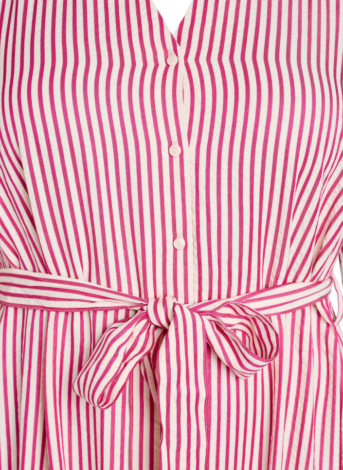 Kn&ouml;chellanges Hemdblusenkleid mit Bindeg&uuml;rtel und Streifen, Pink, Packshot image number 2
