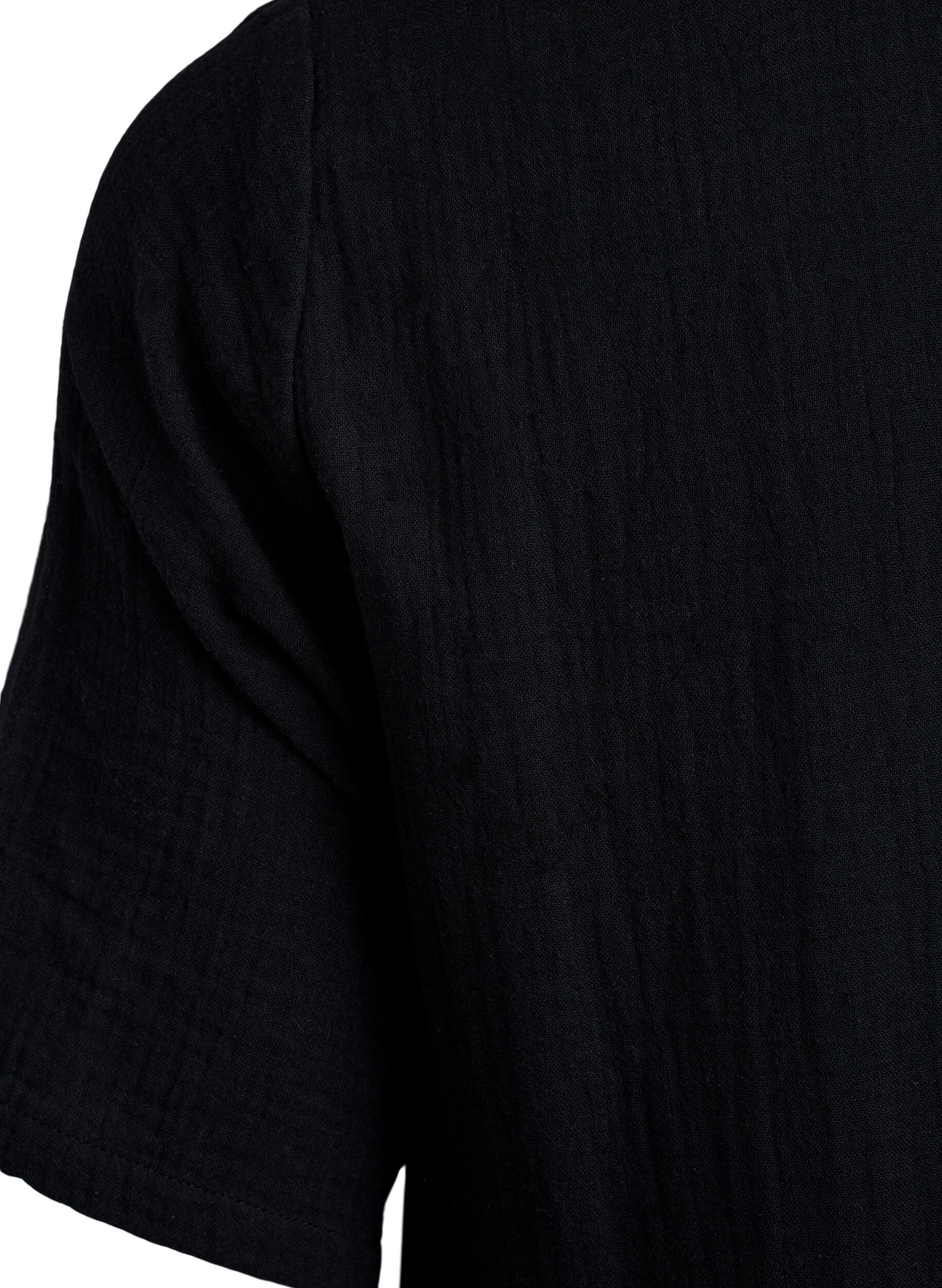 ZizziKurzes A-Linien-Kleid aus Baumwollmusselin, Schwarz, Packshot image number 3