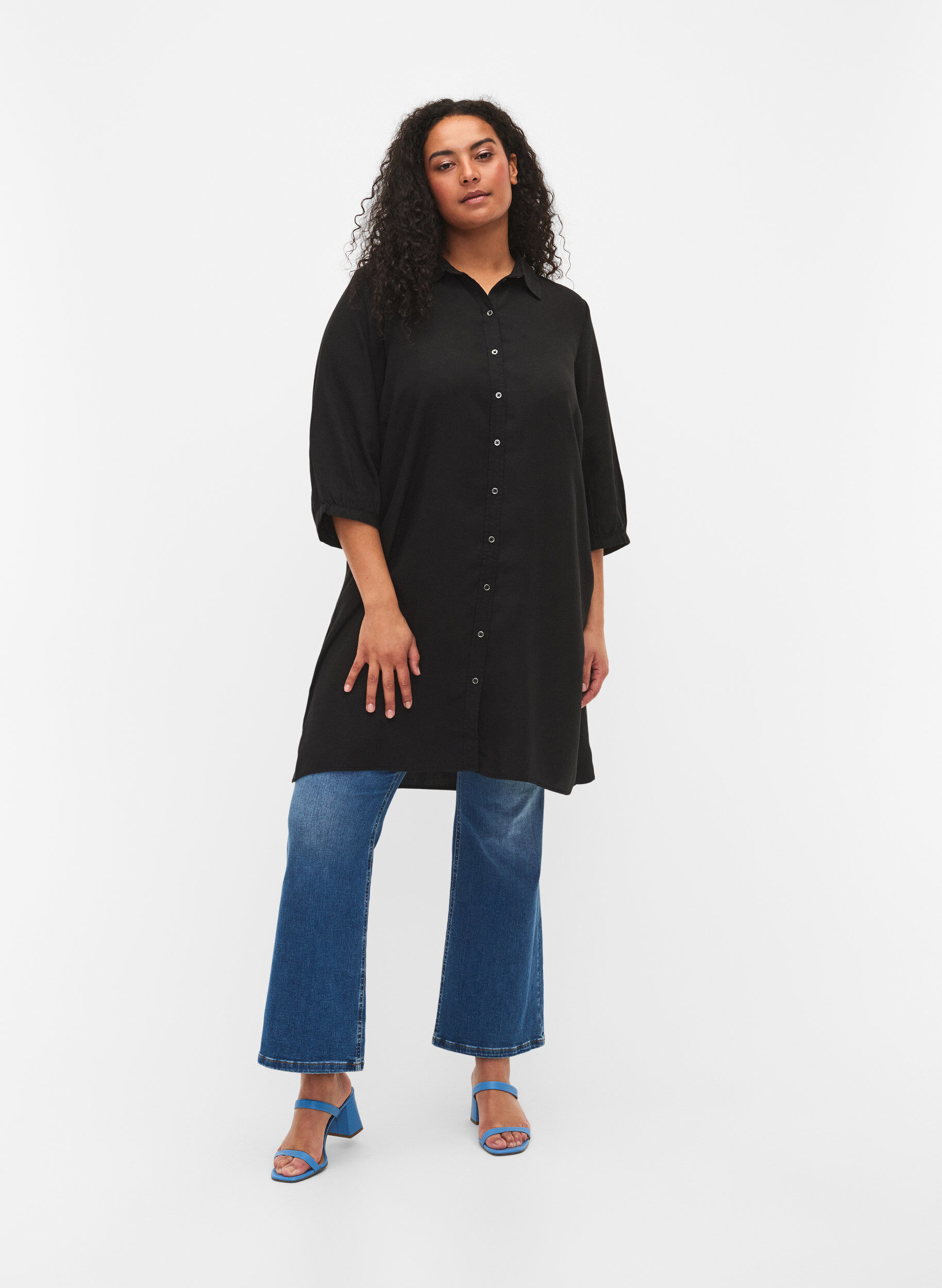 Zizzi Langes Hemd mit 3/4-&Auml;rmeln aus Lyocell (TENCEL&trade;), Black, Model image number 2